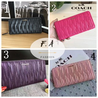 F.A (ของแท้ 100%) COACH 51498 กระเป๋าสตางค์ผู้หญิงรุ่นใหม่ / โฟลเดอร์ยาว / กระเป๋าสตางค์คลัช / หนังย่น