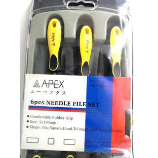 APEX ตะไบพร้อมด้าม 2 สี 6 ตัวชุด 5x190mm. กล่องPVC