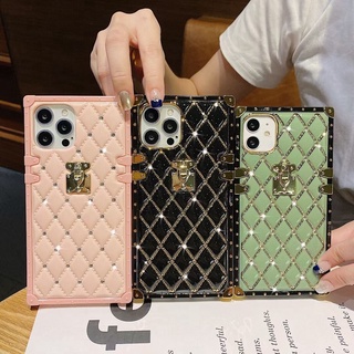 For Vivo Y17 Y11 Y12 Y15 Y20 Y20S Y20i Y12S Y50 Y30 Y12A Y21 Y21S Y33S Y32 Y33T Luxury Leather Square Phone Case Glitter Back Cover With Diamonds