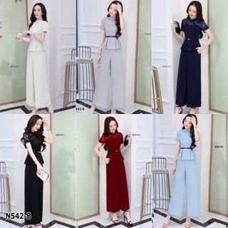 N542Set 2 ชิ้น เสื้อแขนสั้น อกซีทรูลูกไม้