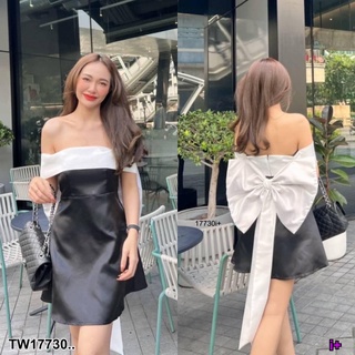 MF17730  เดรสสั้นเปิดไหล่ เกาะอกซิปด้านหลัง แต่งโบว์ โบว์จะติดแยกกับชุดนะค้า จะมีเข็มกลัดไปให้ค้าา เนื้อผ้าเงาสวย จองด่ว