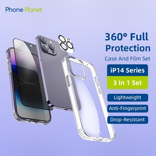 (ชุดสามชิ้น) Phone Planet HD Privacy ฟิล์มกระจก TPU เคสกันกระแทก ฟิล์มเลนส์กล้อง สำหรับ iphone 13 14 ProMax ฟิล์มรักษาหน้าจอ