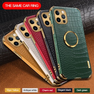 iPhone 6 Plus 6s 7 Plus 8 Plus SE X XS Max XR 11 Pro Max 12 Mini 12 Pro Max Luxury Shockproof Crocodile Pattern Leather Soft Ring Phone Case