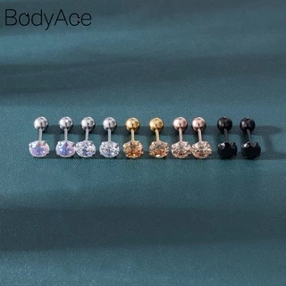 Bodyace 1 ชิ้น สีคริสตัล ทรงกลม ต่างหูสตั๊ด ต่างหูสเตนเลส กระดูกอ่อน กระดูกอ่อน เจาะ ลูกบาศก์ เซอร์โคเนีย ต่างหู