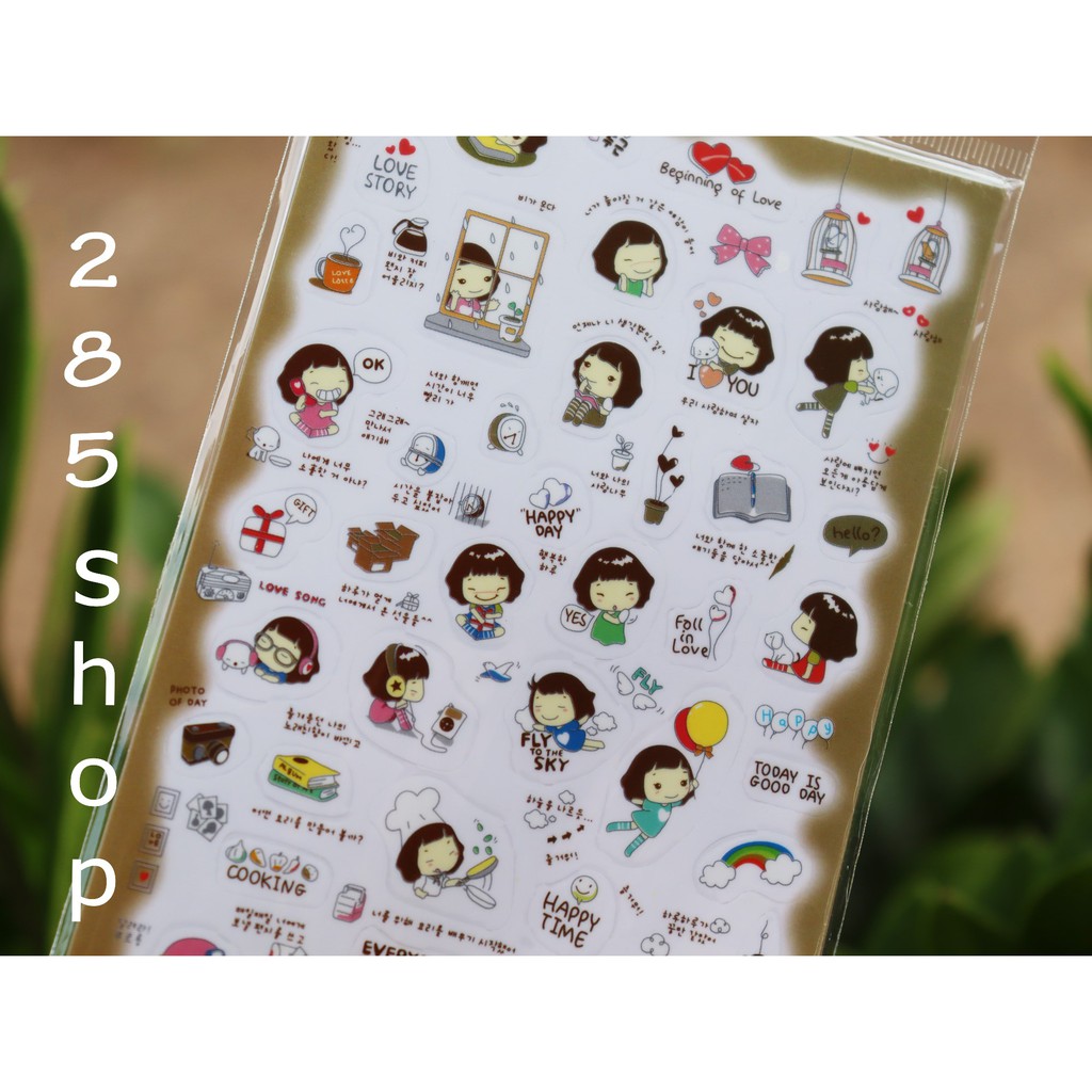 สติ๊กเกอร์เกาหลี love story 95 x 150 mm ชุด 5 แผ่น แบบเรียบ เกรดเอ ลายน่ารัก กันน้ำได้จ้า 285shop สินค้าจากโรงงานโดยตรง