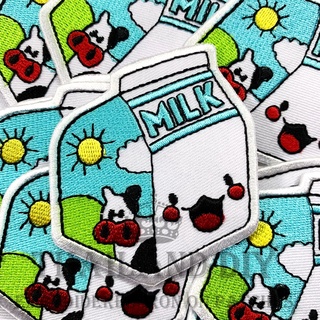 ตัวรีดติดเสื้อ ลาย นมกล่อง นมวัว การ์ตูน นม Milk Patch งานปัก DIY WOP  ตัวรีด อาร์มติดเสื้อ เด็ก กางเกง ยีนส์ น่ารัก