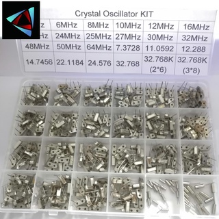 480PCS Hc 49S 24 X20pcs Crystal Oscillator อิเล็กทรอนิกส์ชุด Resonator เซรามิคควอตซ์ DIP 32.768 4 8 12 16 20 25 MHZ