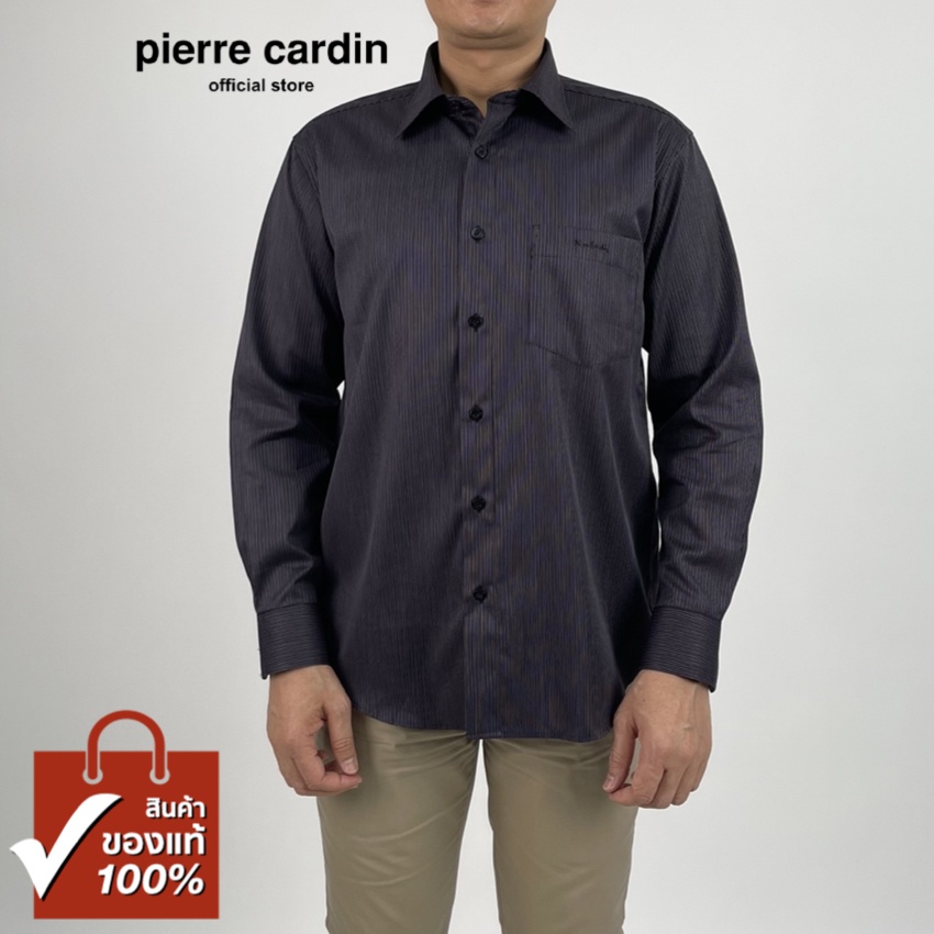 Pierre Cardin เสื้อเชิ้ตแขนยาว Basic Fit รุ่นมีกระเป๋า ผ้า Cotton 100% [RHT4919-BL]