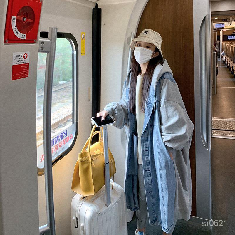 ♥S MissPrivate Customization♥【Existing】2021Women's Korean-Style Single-Breasted Denim Stitching Hood