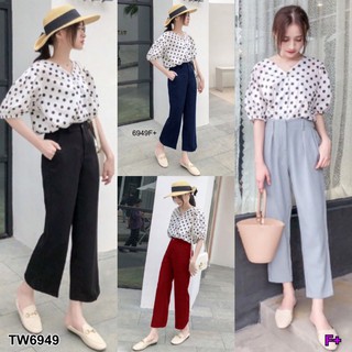 oofy พร้อมส่ง Set 2 ชิ้น เสื้อแขนศอกแต่งแขนตุ๊กตา กางเกงขายาว  เสื้อผ้าแฟชั่น ชุดเดรส ชุดเซ็ท ชุดไปเที่ยว ชุดไปทะเล
