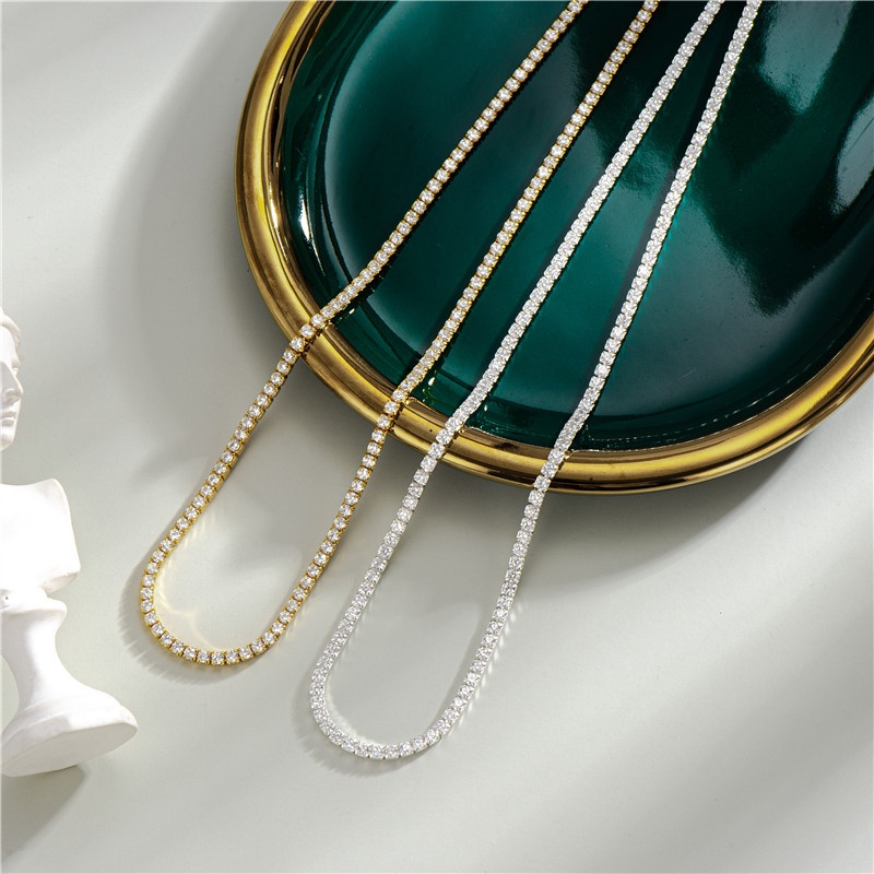 เงินสเตอร์ลิง S925 สร้อยคอ Cubic Zircon Cuban Link chain ที่แตกต่างกันความกว้าง/ความยาวเครื่องประดับชุบทอง