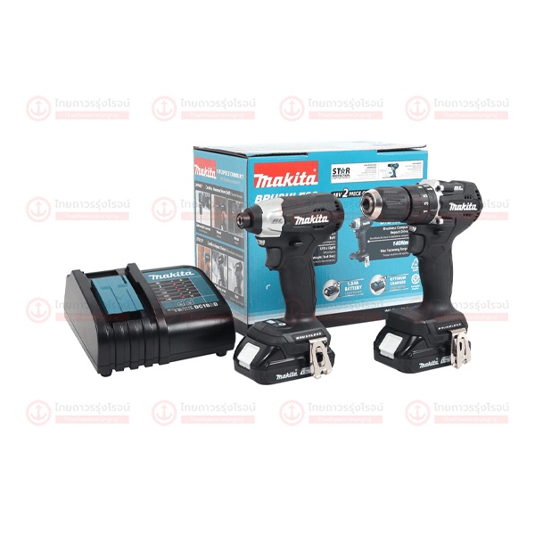 MAKITA DLX2414 ชุดสว่าน/บล็อกกระแทก ไร้สาย รุ่น DLX2414X7B (ครบชุด+กล่องกระดาษ) สีดำ 18v DHP487/DTD1