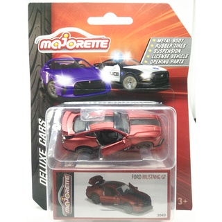 Majorette Ford Mustang GT - Black Strip - Deluxe Car Series - Red Color /Wheels RT10SG /scale 1/64 (3") Package with Box