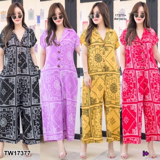 TW17377 Jumpsuit # สาวอวบ จั้มสูทคอปก แขนล้ำ