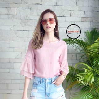 ✨🎀มาใหม่เสื้อผ้าชีฟอง ดีไซร้เก๋ๆแต่งแขนเย็บติด