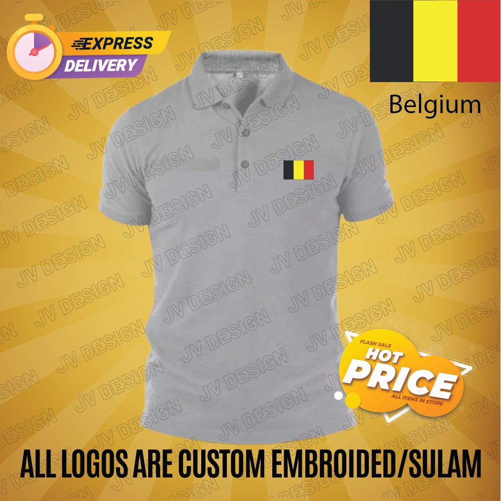 HEBAT🔥 [SULAM] BELGIUM FLAG W2 LOGO POLO EMBROIDERY BAJU LELAKI PEREMPUAN POLO TEE!! ผ้าฝ้าย 100% เบ