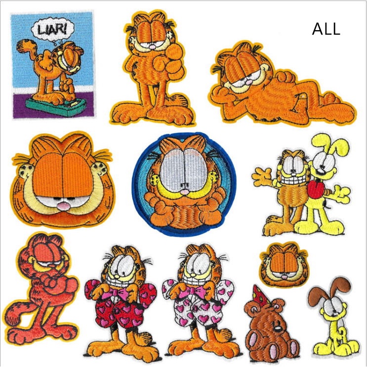 Garfield Series ปักสติกเกอร์ผ้าป้ายเสื้อผ้า Armbands กางเกงแพทช์ Decals กาวสามารถรีด Hand-Sewn diy วัสดุเคสโทรศัพท์ตกแต่งโรงแรมผ้าปูโต๊ะบุหรี่หลุมซ่อม