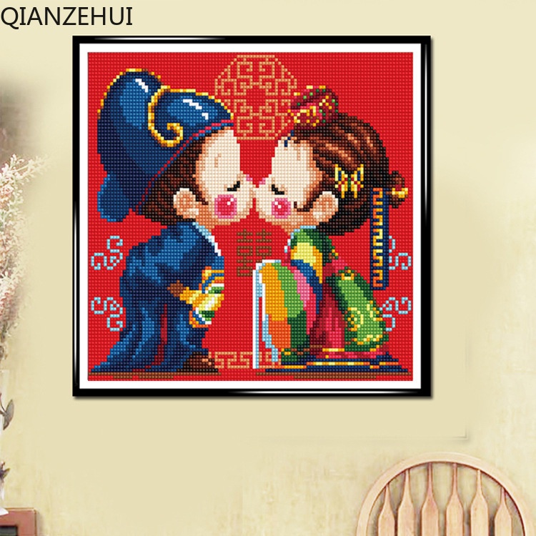 Diy 5D รอบลูกปัดเต็มงานแต่งงานภาพวาดคู่ Golden Boy Jade Girl ภาพวาดเพชร, ลูกปัดภาพวาดตกแต่ง
