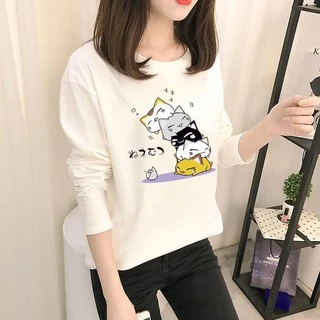 newร่น-206 เสื้อยืดแฟชั่นผู้หญิง แขนยาว ลายแมวน่ารักๆผ้าเนื้อดีนุ่มเบา สวมใส่สบาย สไตล์เกาหลี ยอดฮิตพร้อมส่งจ่ายปลายทาง
