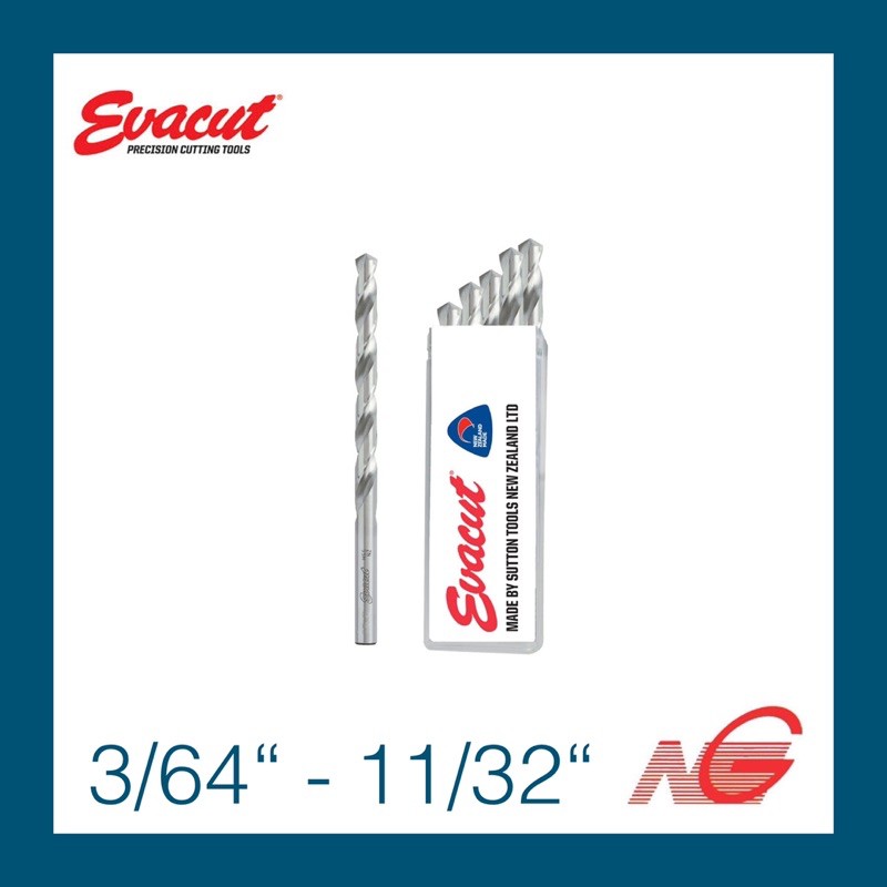 EVACUT เอวาคัท ดอกสว่านเจาะเหล็กไฮสปีด EVACUT ระบบนิ้ว(หุน) 3/64" - 11/32" ราคาต่อ 1 ดอก price per