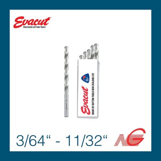 ดอกสว่านเจาะเหล็กไฮสปีด EVACUT ระบบนิ้ว(หุน) 3/64" - 11/32" ราคาต่อ 1 ดอก price per