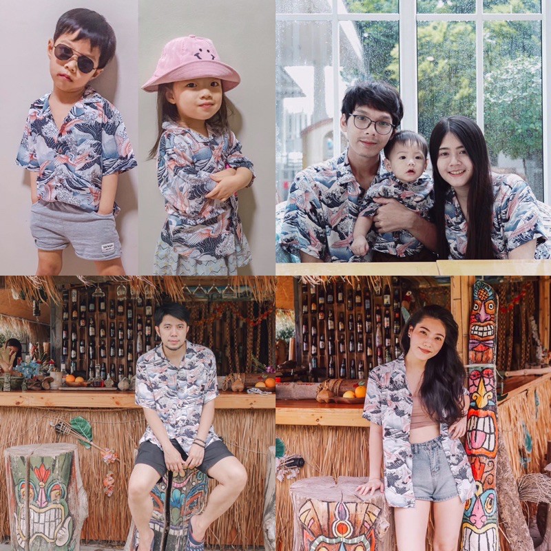 ROAMING HR02 เสื้อฮาวาย ผ้าเรยอนญี่ปุ่น เสื้อครอบครัว Rayon Hawaiian Shirts (คลื่นนกกะเรียน)