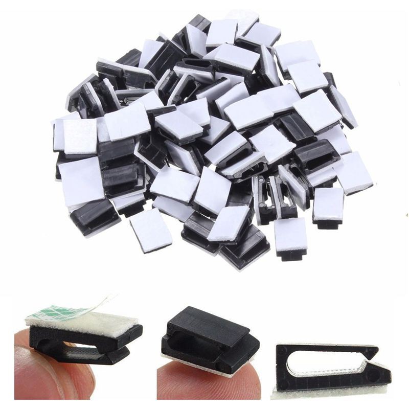 UK 100x Black Plastic Self-adhesive Wire Tie Rectangle Cable Mount Clips Clamp