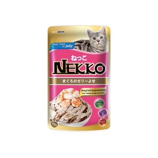 NEKKO เน็กโกะ อาหารแมวรสปลาทูน่าหน้ากุ้งและหอยเชลล์ในเยลลี่ 70ก.แพค5***  รายละเอียดสินค้า อาหารแมวเน็กโกะ ปลาทูน่ามูส