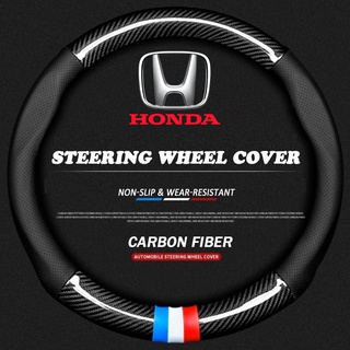 หุ้มพวงมาลัยรถยนต์หนังคาร์บอนไฟเบอร์สำหรับ Honda civic 11th gen 10th HRV 2022 Jazz gk City Mugen Fit Vezel Accord แต่งรถ