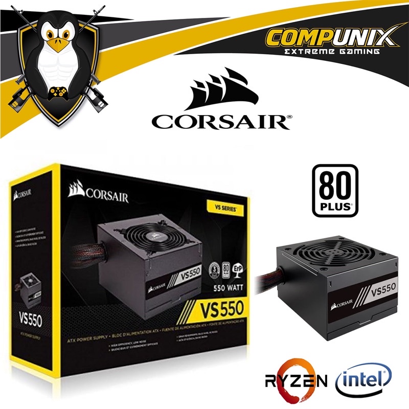 Corsair VS550 --- 550W 80 PLUS สีขาวได้รับการรับรอง Non-Modular Power Supply เสียงต่ําประสิทธิภาพสูง