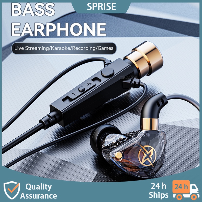 Sprise ใหม่ KT ชุดหูฟังอินเอียร์ แบบมีสาย พร้อมไมโครโฟน ไดนามิก 3.5 มม. สําหรับคาราโอเกะ