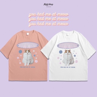 พร้อมส่ง 🌈 เสื้อยืด Oversize มินิมอล ลายน้องแมว ผ้าคอตตอน 100% โอเวอร์ไซส์ เสื้อยืดสไตล์เกาหลี