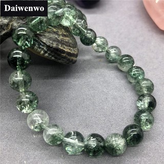 สร้อยข้อมือลูกปัดหินผีสีเขียวแตกธรรมชาติสำหรับผู้หญิง Crack Phantom Quartz Beads Bracelet