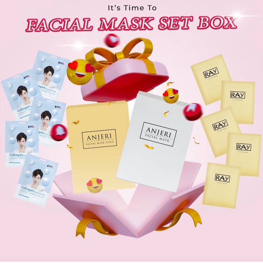 Set 2 Facial Mask set  (anjeri gold box , anjeri silver box, ray gold sheet ,hyl sheet )ฟรี ray silver sheet (1,000 บาท)