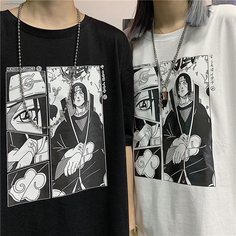 ♠✿เสื้อยืด  Naruto Short Sleeve T-Shirt Male Ins ฮาราจูกุ Fu Chiha Itachi Naruto ครึ่งแขนครึ่งแขน Naruto Clothes