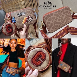 COACH C6744 CHARTER SLIM CROSSBODY IN SIGNATURE CANVAS WITH PATCHES