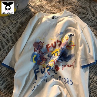 【🔥🔥】Pure Cotton fake two pieces short-sleeved T-shirt for girls American retro couple wear ins Hong Kong style Harajuk