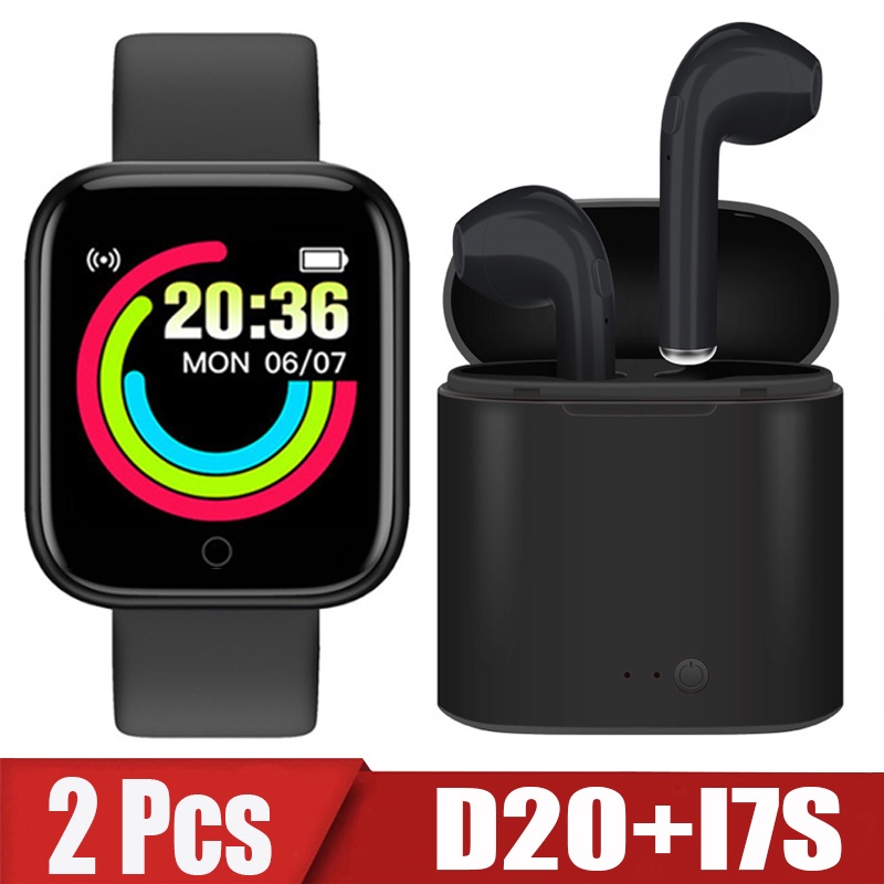 Y68 / i7s 2pcs smartwatch นาฬิกาสําหรับชายกันน้ําบลูทูธหูฟังกีฬา Pedometer นาฬิกาดิจิตอลสําหรับ Andr