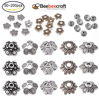 BeeBeecraft 50~200pcs Tibetan Style Alloy Flower Bead Caps Antique Silver/Antique Bronze/Red Copper for Craft DIY Making Hole: 1.2~3mm