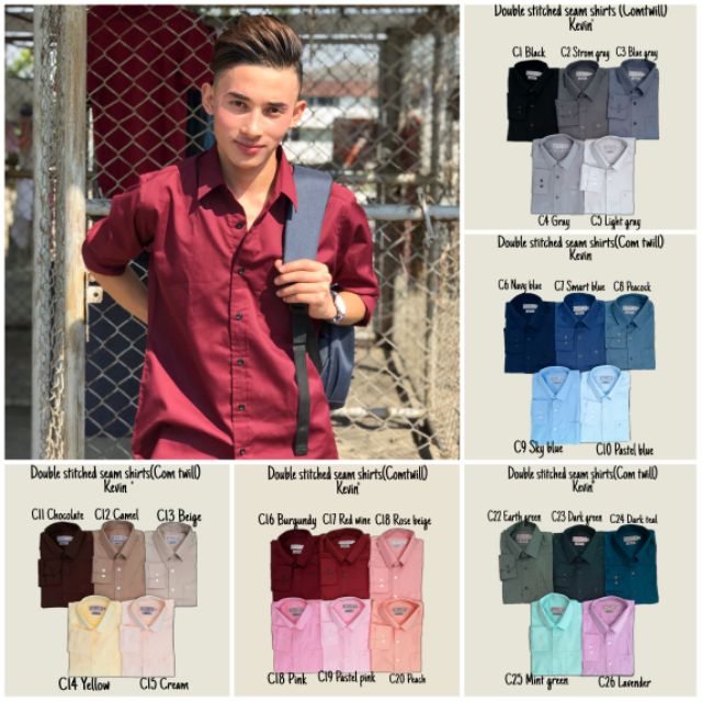 set up มีสีดำพร้อมส่ง เสื้อเชิ้ตสีพื้นตะเข็บคู่ ผ้า com twill. S-3xl