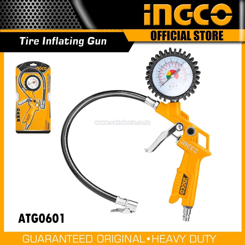 ที่เติมลมยาง INGCO รุ่น ATG0601 สายอ่อน พร้อมเกจวัด ( Air Tire Inating Gun ) แรงดันสูงสุด 12 บาร์ พร