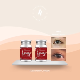 คอนแทคเลนส์ | Lovely Lens สี Penut Brown &amp; gray [ มีค่าสายตา ] ** ฟรี ตลับ **