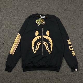 A BATHING APE เสื้อกันหนาว APE GOLD SHARK SLEEVE WGM BLACK พรีเมี่ยม ของแท้