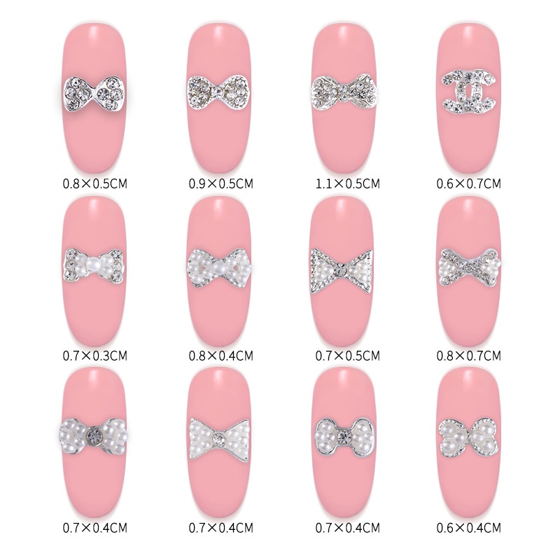 สติ๊กเกอร์ Rhinestone ไข่มุกโบว์สําหรับตกแต่งเล็บ