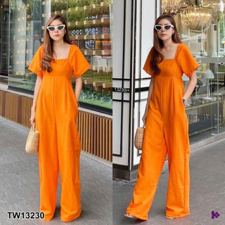 Jumpsuit จั๊มสูทขายาว คอเหลี่ยมแขนสั้น มีกระเป๋าสองข้าง