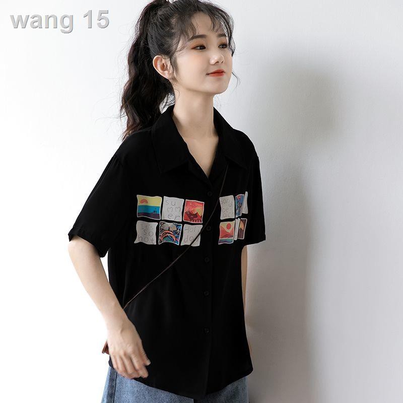 Black Short Sleeve Shirt Female 2021 Summer New Retro Hong Kong Style