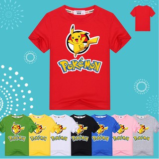 เสื้อยืดแขนสั้นพิมพ์ลาย Pokemon Pikachu สำหรับเด็ก