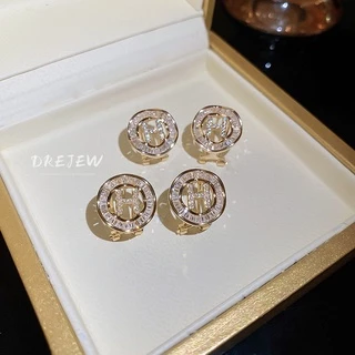 DREJEW ต่างหู ทอง 18K ประดับมุก เพทาย ตัวอักษร สไตล์เกาหลี หรูหรา แฟชั่น สําหรับผู้หญิง