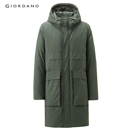 GIORDANO MEN Mid-long 90% white duck down hooded coat 92079684