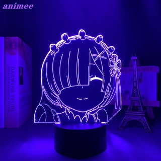 โคมไฟกลางคืน LED รูปอนิเมะ Re Zero Rem 3d สําหรับตกแต่งห้อง